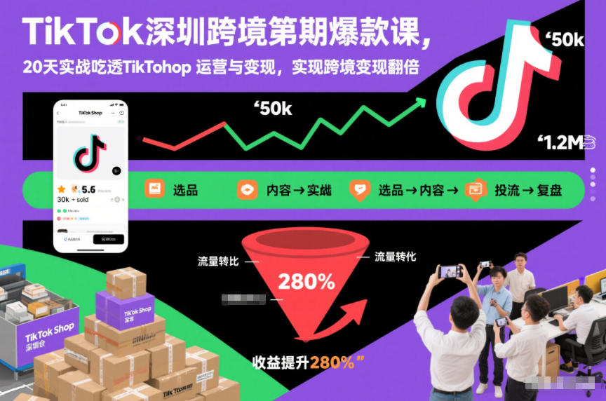 TikTok深圳跨境第2期爆款课，20天实战吃透TikTok Shop运营与变现，实现跨境变现翻倍-琴书聊项目