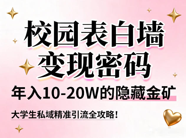 校园表白墙变现密码，年入10-20W的隐藏金矿，大学生私域精准引流全攻略！-琴书聊项目