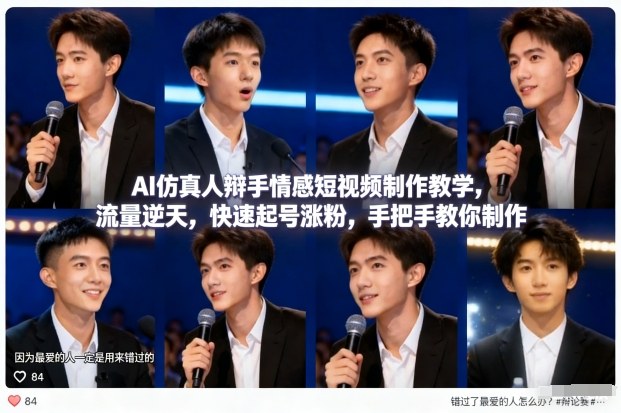 AI仿真人辩手情感短视频制作教学，流量逆天，快速起号涨粉，手把手教你制作-琴书聊项目