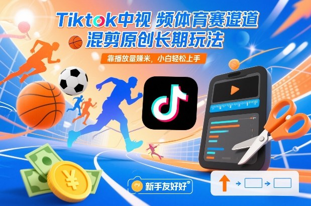 Tiktok中视频体育赛道混剪原创长期玩法，靠播放量賺米，小白轻松上手-琴书聊项目