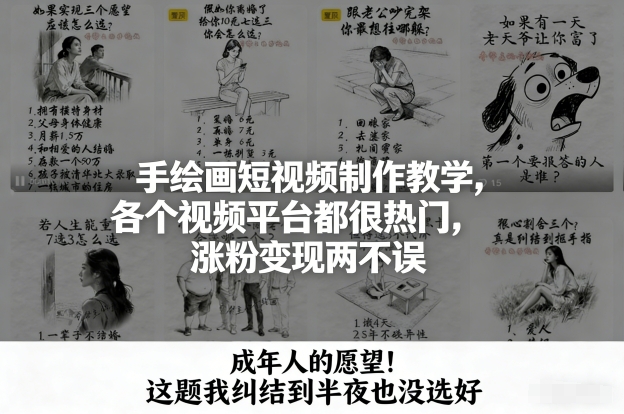 手绘画短视频制作教学，各个视频平台都很热门，涨粉变现两不误-琴书聊项目