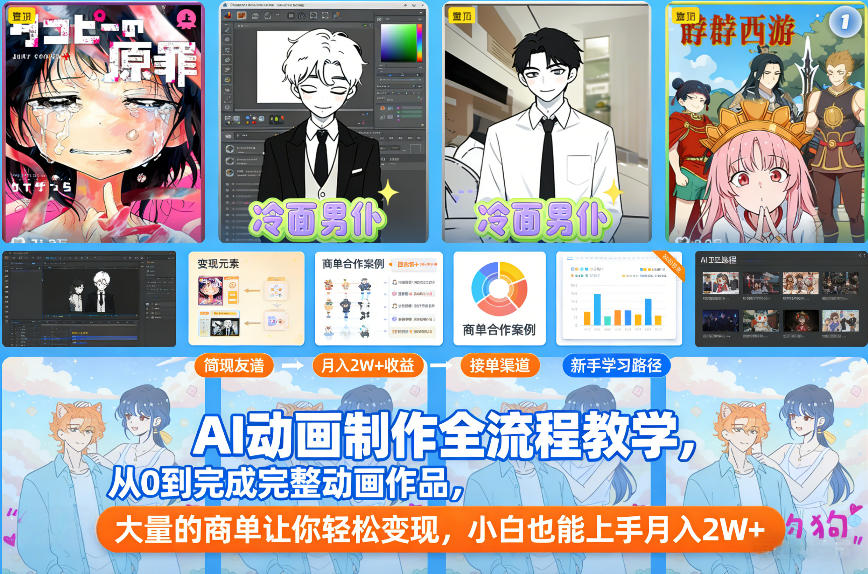 AI动画制作全流程教学，从0到完成完整动画作品，大量的商单让你轻松变现，小白也能上手月入2W+-琴书聊项目