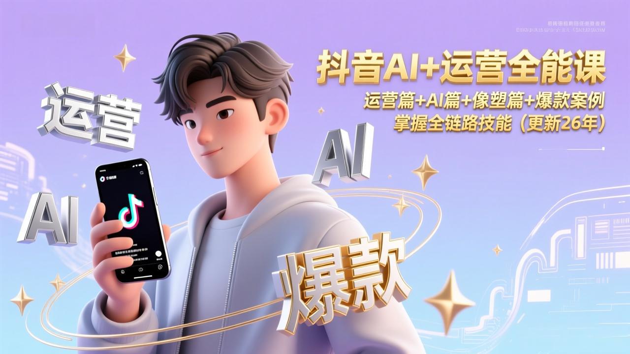 抖音AI+运营全能课，运营篇+AI篇+像塑篇+爆款案例，掌握全链路技能(更新26年-琴书聊项目
