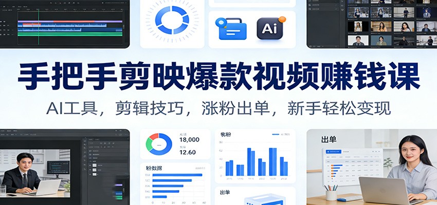 手把手剪映爆款视频赚钱课：AI工具，剪辑技巧，涨粉出单，新手轻松变现-琴书聊项目