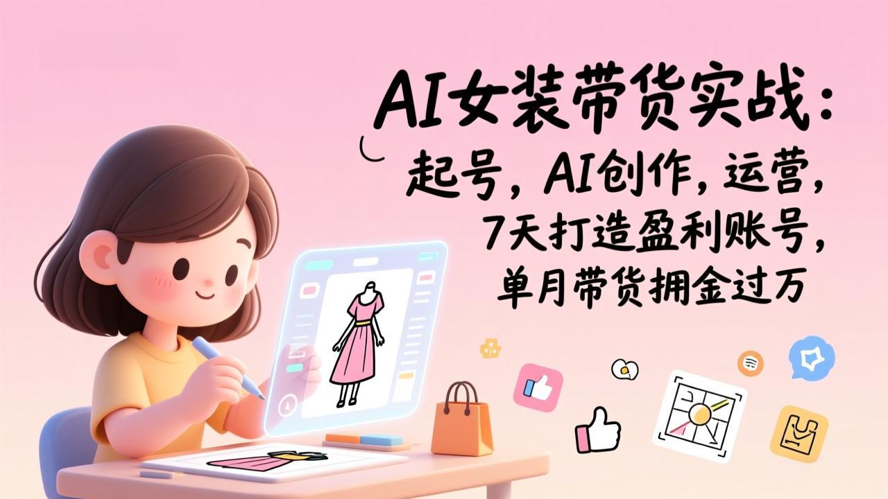 AI女装带货实战：起号，AI创作，运营，7天打造盈利账号，单月带货佣金过万-琴书聊项目