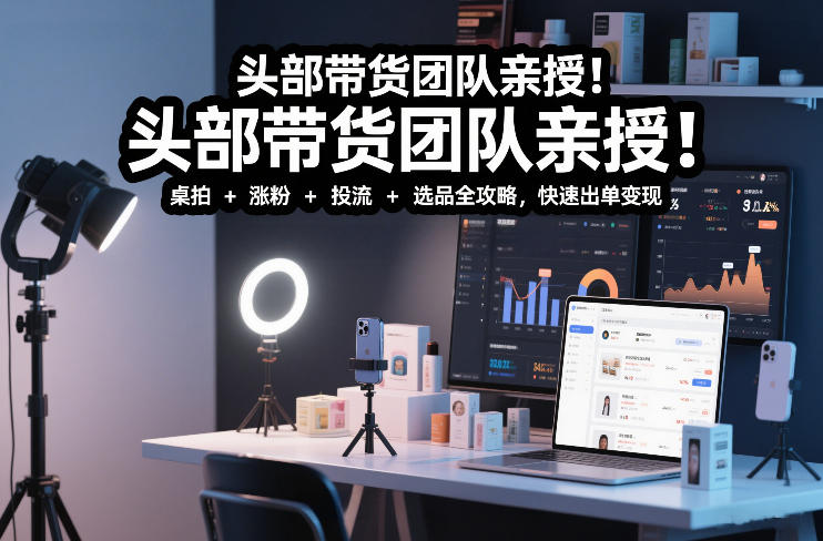 头部带货团队亲授！专业短视频实拍带货课：桌拍+涨粉+投流+选品全攻略，快速出单变现，月入2w+-琴书聊项目
