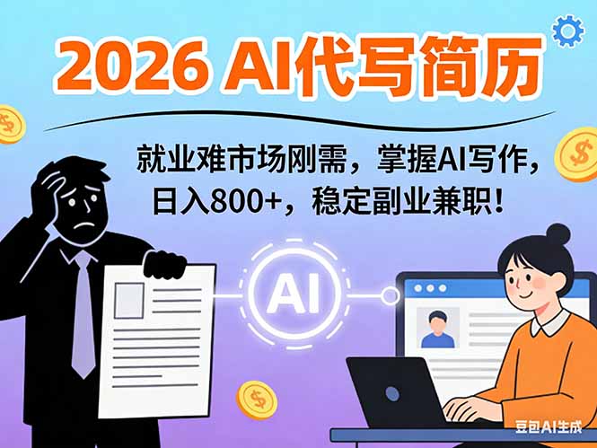 AI代写简历，超暴利，用万能模板月入1-3万实战教程，2026年市场刚需！-琴书聊项目