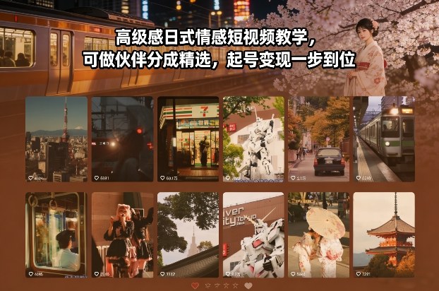 高级感日式情感短视频教学，可做伙伴分成精选，起号变现一步到位-琴书聊项目