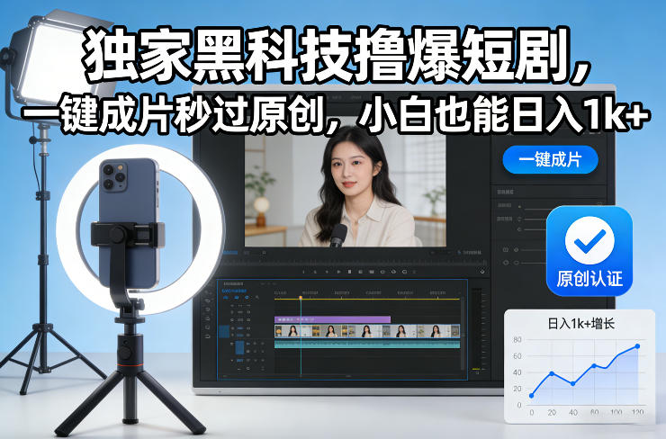 独家黑科技撸爆短剧，一键成片秒过原创，小白也能日入1k+【揭秘】-琴书聊项目