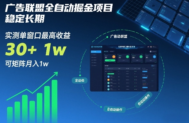 广告联盟全自动掘金项目，稳定长期，实测单窗口最高收益30+，可矩阵月入1w+【揭秘】-琴书聊项目