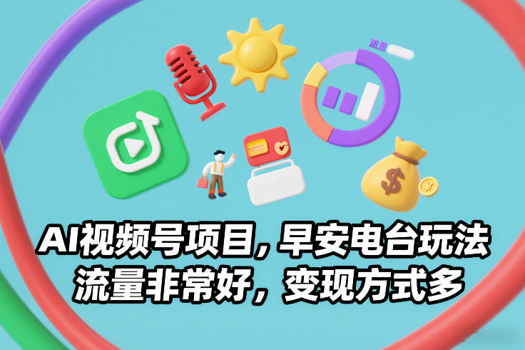 AI视频号项目，早安电台玩法，流量非常好，变现方式多-琴书聊项目