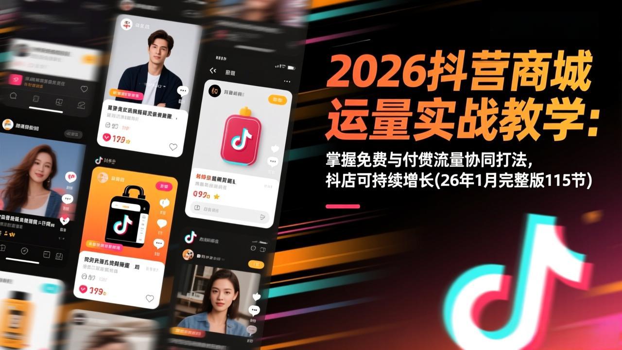 2026抖音商城运营实战教学：掌握免费与付费流量协同打法，抖店可持续增长(26年1月完整版115节-琴书聊项目