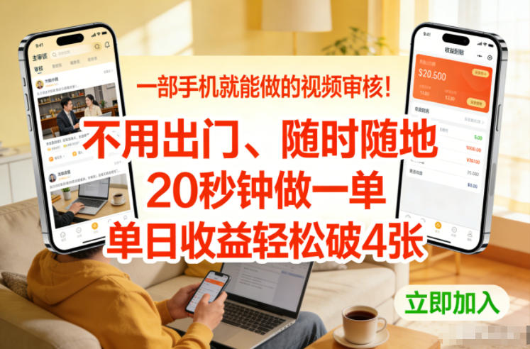 一部手机就能做的视频审核！不用出门，随时随地，20秒钟做一单，单日收益轻松破4张【揭秘】-琴书聊项目