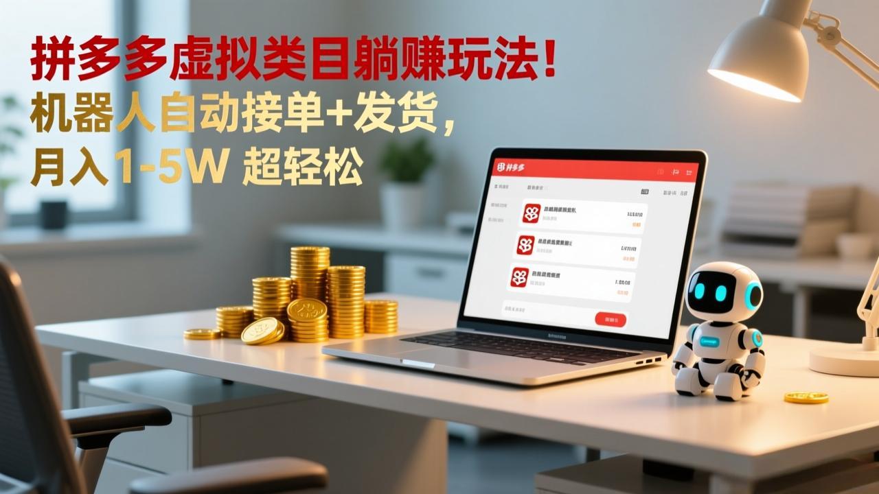 多多虚拟类目躺赚玩法！机器人自动接单+发货，月入 1-5W 超轻松-琴书聊项目