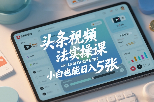 头条视频玩法实操课，从0-1全细节头条所有问题，小白也能日入5张-琴书聊项目