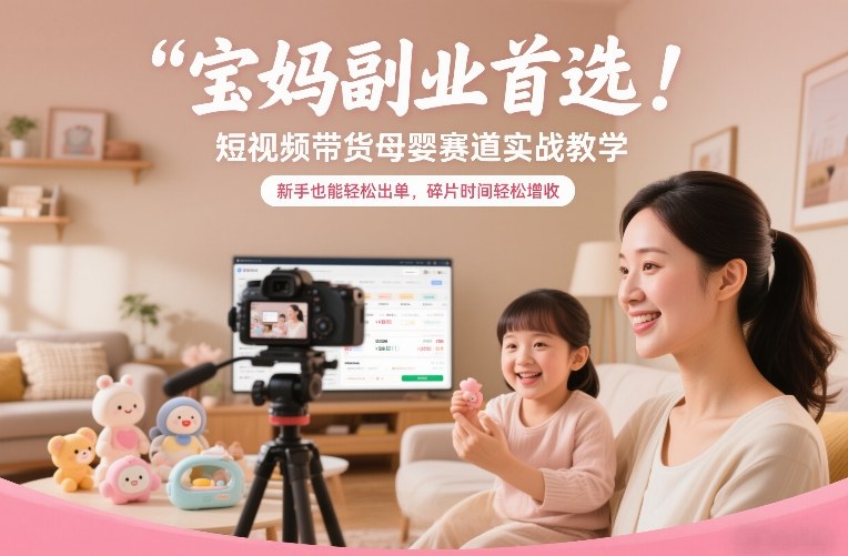 宝妈副业首选！短视频带货母婴赛道实战教学，新手也能轻松出单，碎片时间轻松增收-琴书聊项目