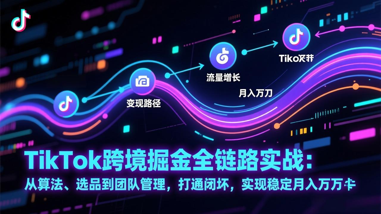 TikTok跨境掘金全链路实战：从算法、选品到团队管理，打通闭环，实现稳定月入万刀-琴书聊项目