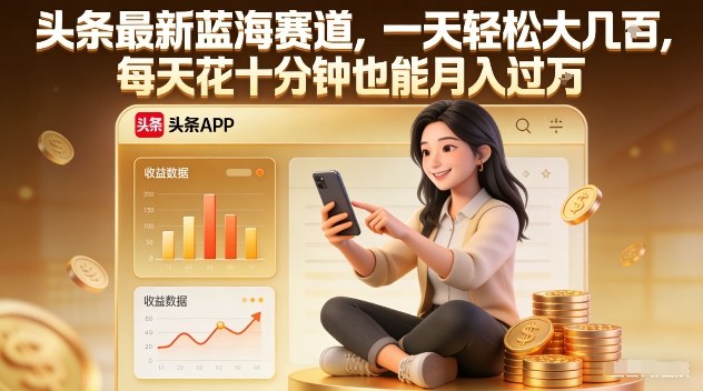 头条最新蓝海赛道，一天轻松大几张，每天花十分钟也能月入过1W【揭秘】-琴书聊项目