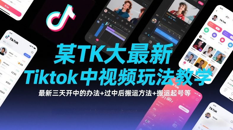 某TK大佬最新Tiktok中视频玩法教学，最新三天开中的办法+过中后搬运方法+搬运起号等-琴书聊项目