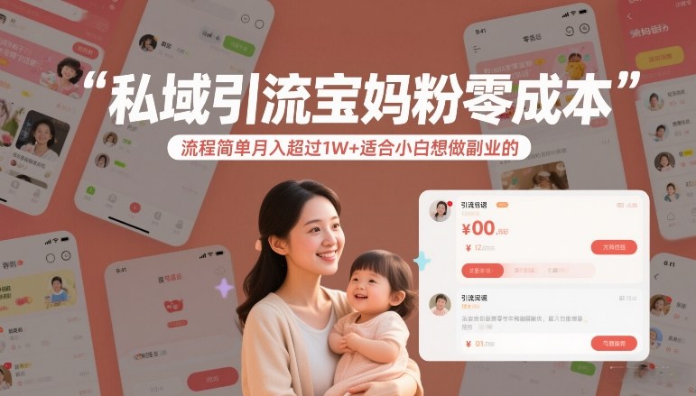 私域引流宝妈粉零成本流程简单月入超过1W+适合小白想做副业的-琴书聊项目