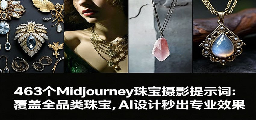 463个Midjourney珠宝摄影提示词：覆盖全品类珠宝，AI设计秒出专业效果-琴书聊项目