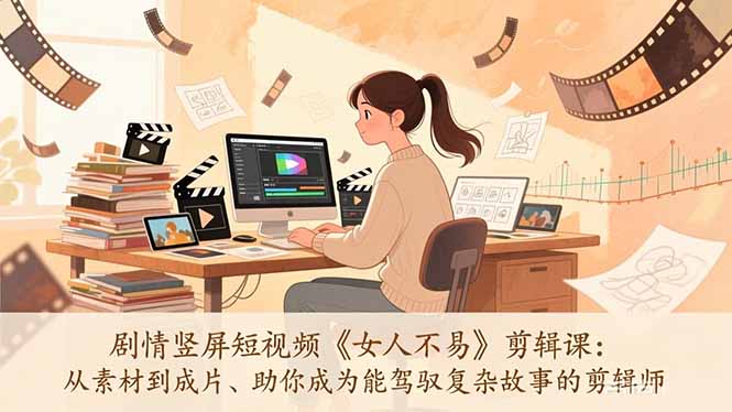 剧情竖屏短视频《女人不易》剪辑课：从素材到成片、助你成为能驾驭复杂故事的剪辑师-琴书聊项目