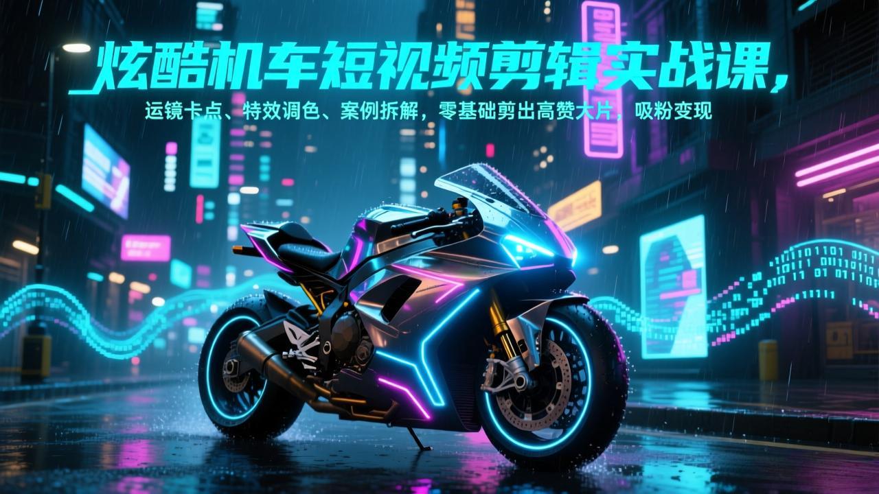 炫酷机车短视频剪辑实战课，运镜卡点、特效调色、案例拆解，零基础剪出高赞大片，吸粉变现-琴书聊项目