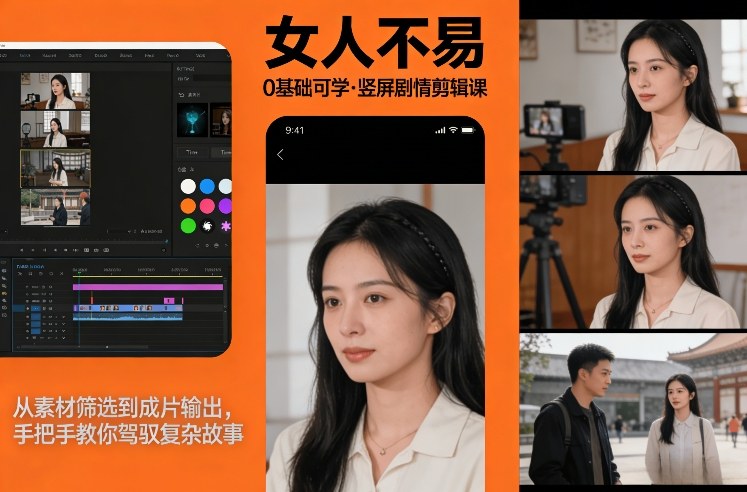 0基础可学！《女人不易》竖屏剧情剪辑课，从素材筛选到成片输出，手把手教你驾驭复杂故事-琴书聊项目