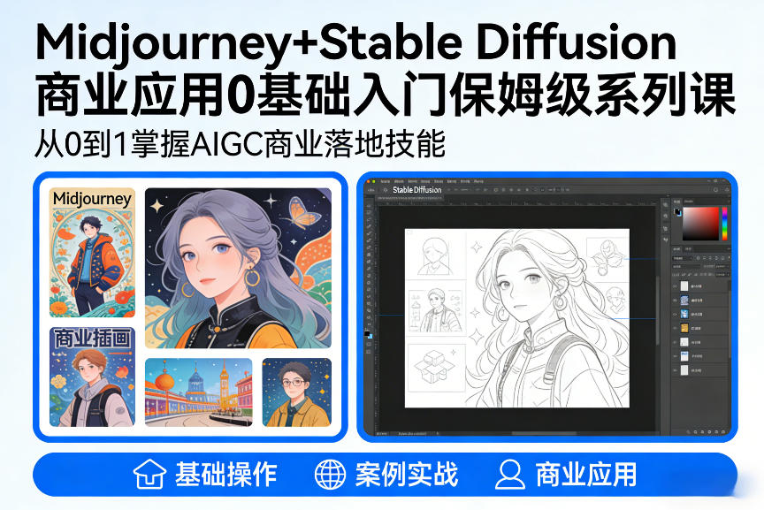 AIGC商业应用Midjourney+Stable Diffusion教程，0基础入门保姆级系列课-琴书聊项目