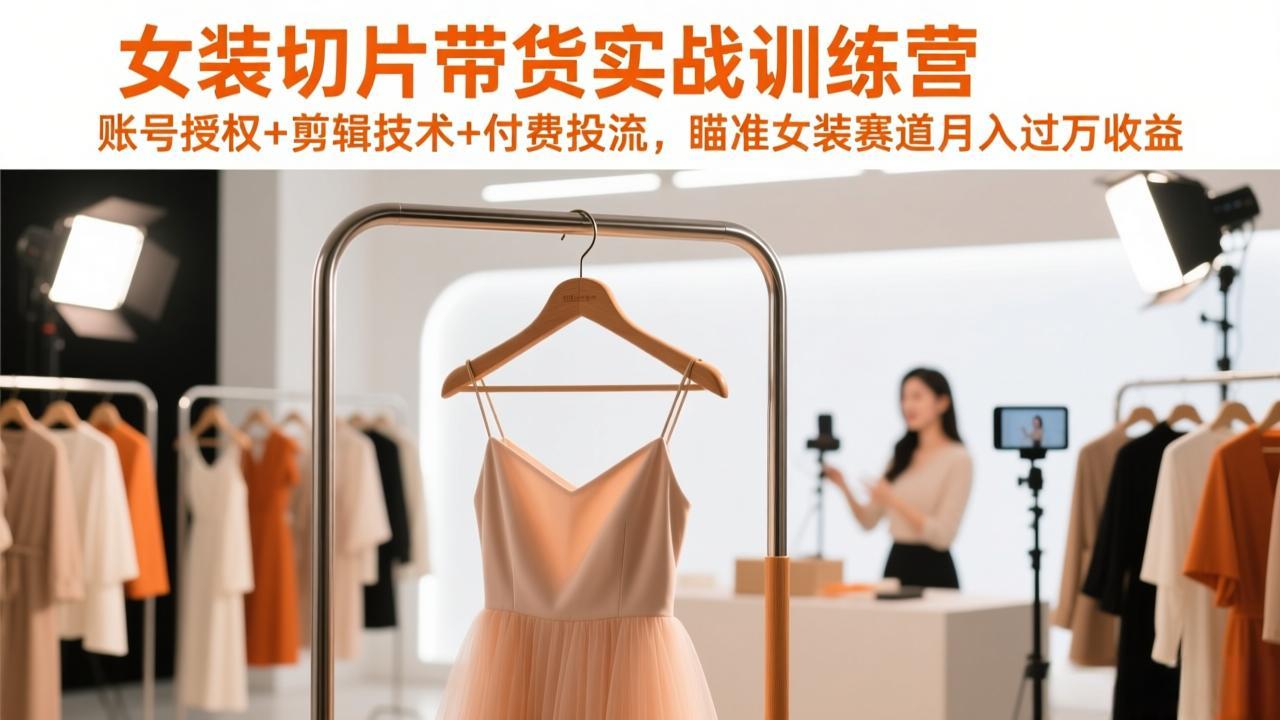 女装切片带货实战训练营，账号授权+剪辑技术+付费投流，瞄准女装赛道月入过万收益-琴书聊项目