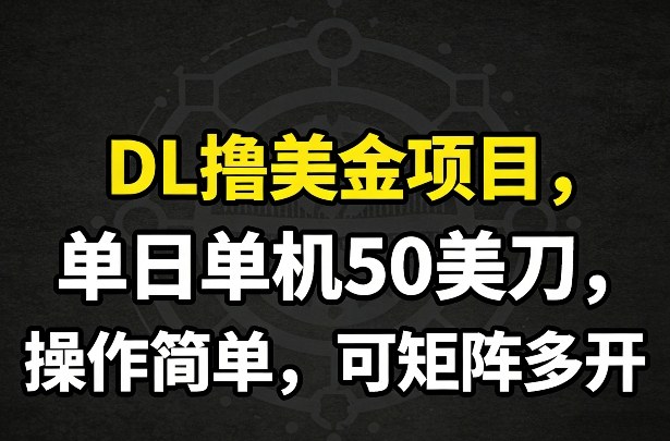 DL撸美金项目，单日单机50美刀，操作简单，可矩阵多开-琴书聊项目