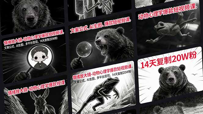 情绪放大镜-动物心理学爆款短视频课，文案公式、AI生图、多平台变现，14天复制20W粉-琴书聊项目