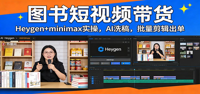 图书短视频带货：Heygen+minimax实操，AI洗稿 ，批量剪辑出单-琴书聊项目