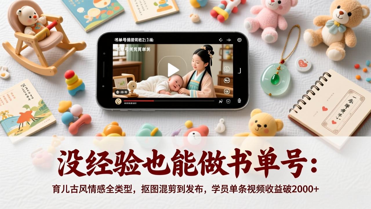 没经验也能做书单号：育儿古风情感全类型，抠图混剪到发布，学员单条视频收益破2000+-琴书聊项目