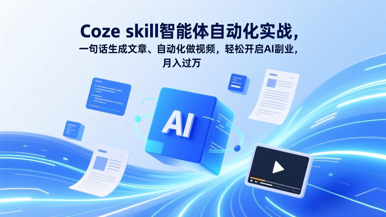 Coze skill智能体自动化实战，一句话生成文章、自动化做视频，轻松开启AI副业，月入过万-琴书聊项目