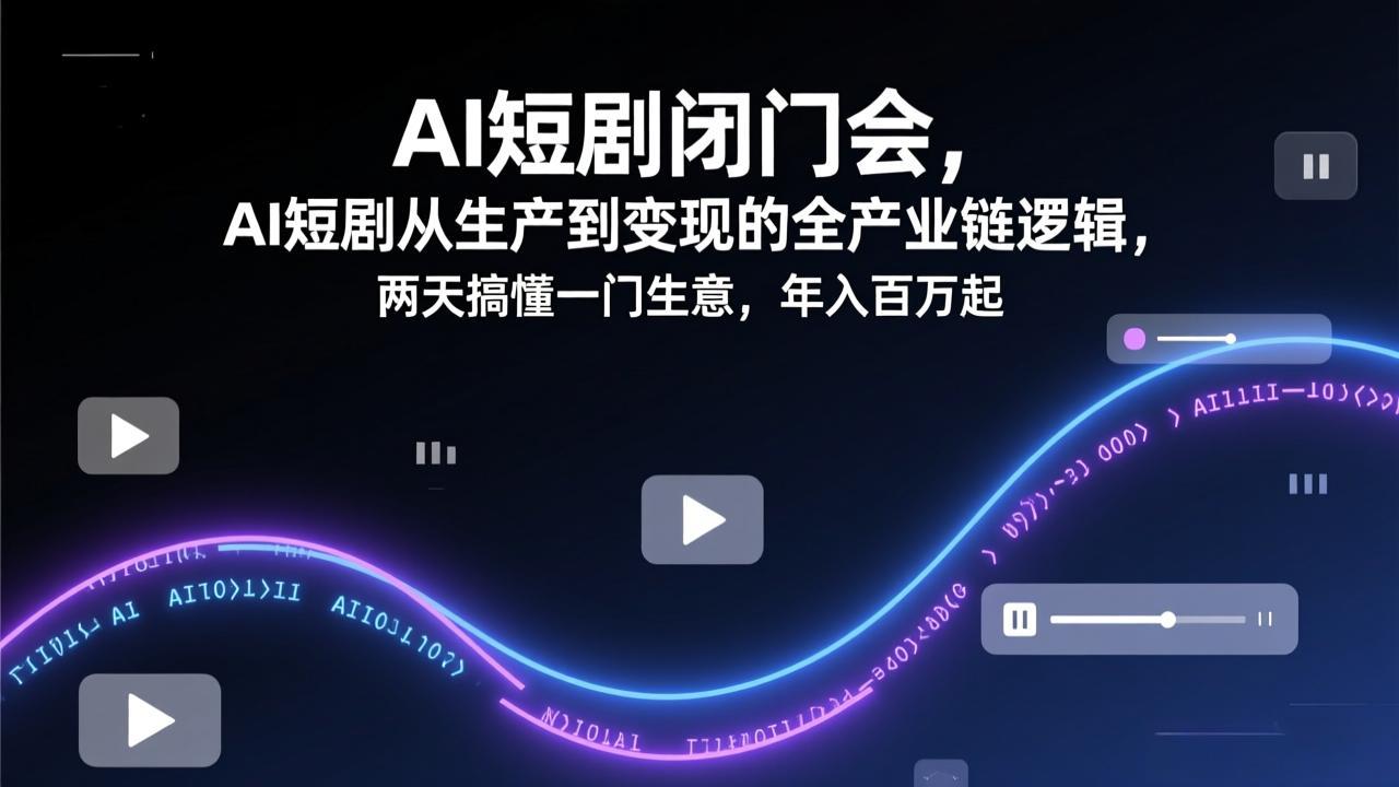 AI短剧闭门会，AI短剧从生产到变现的全产业链逻辑，两天搞懂一门生意，年入百万起-琴书聊项目