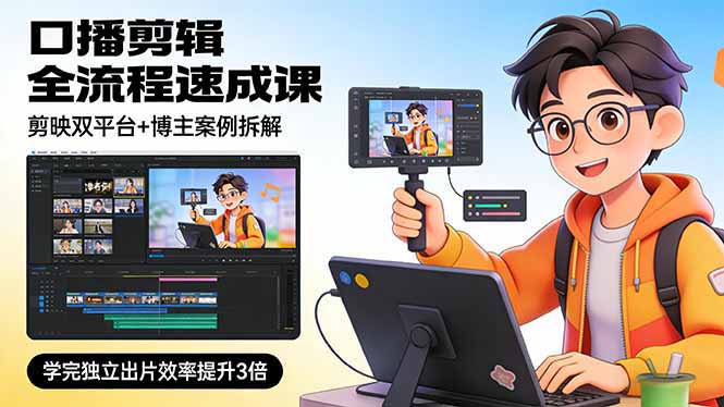 口播剪辑全流程速成课，剪映双平台+博主案例拆解，学完独立出片效率提升3倍-琴书聊项目