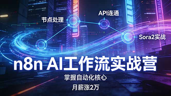 n8n AI工作流实战营，节点处理+API连通+Sora2实战，掌握自动化核心月薪涨2万-琴书聊项目