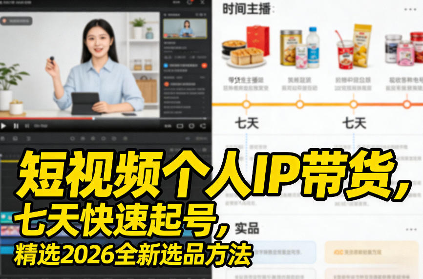 短视频个人IP带货，七天快速起号，精选2026全新选品方法-琴书聊项目