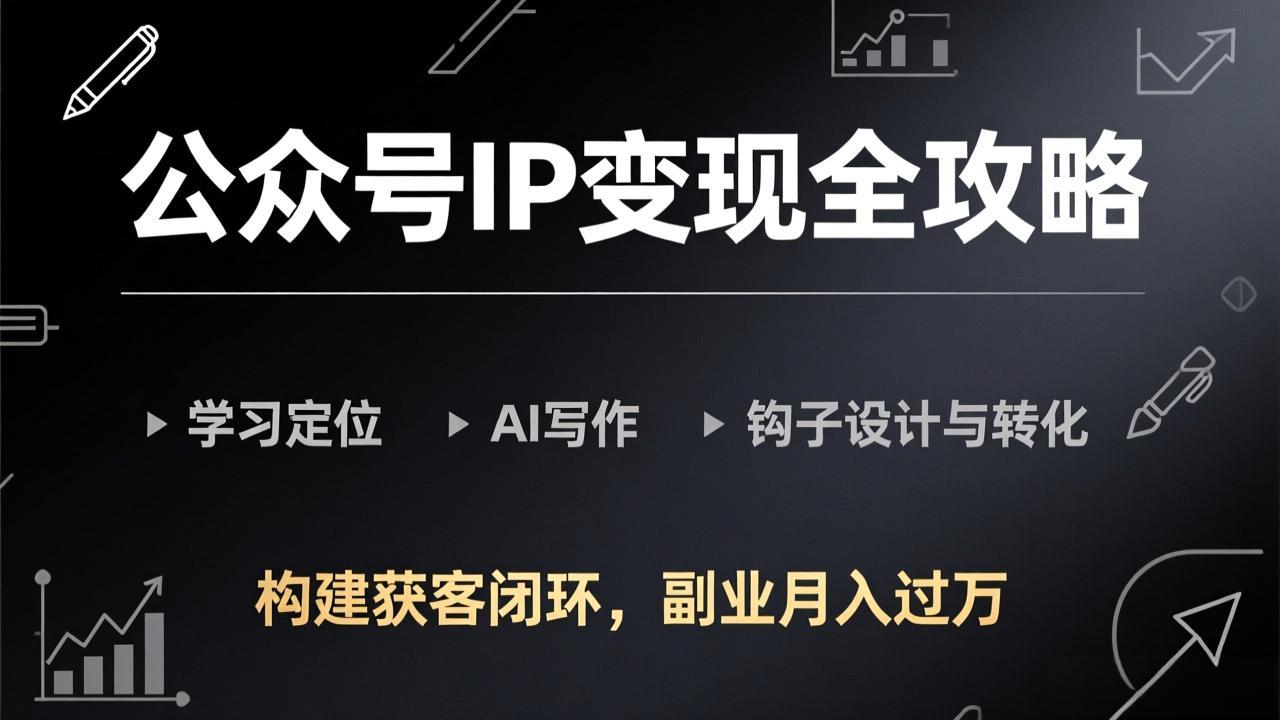 公众号IP变现全攻略-更新，学习定位、AI写作、钩子设计与转化，构建获客闭环，副业月入过万-琴书聊项目