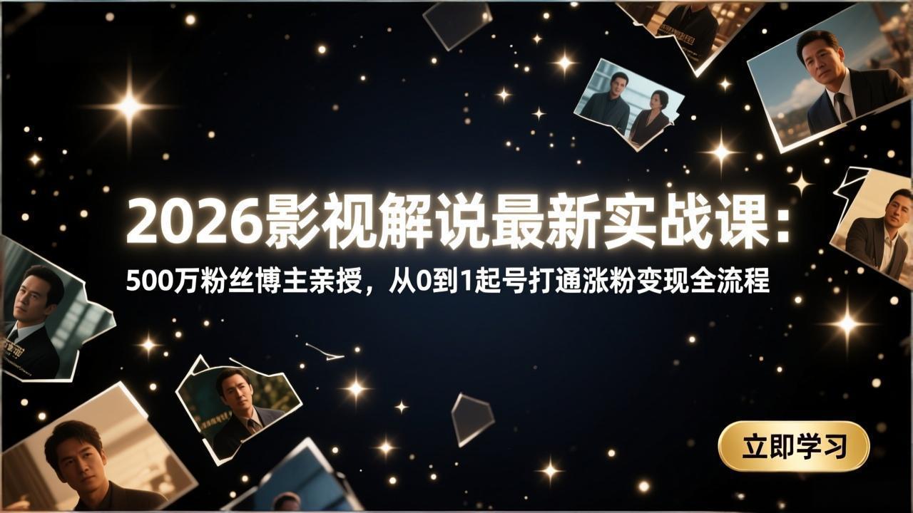 2026影视解说最新实战课：500万粉丝博主亲授，从0到1起号打通涨粉变现全流程-琴书聊项目