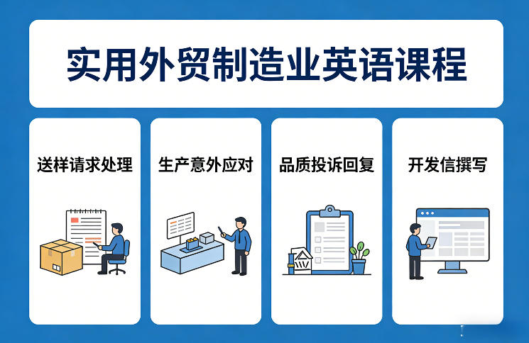 实用外贸制造业英语课程，教你专业处理送样请求、应对生产意外、回复品质投诉、撰写开发信等-琴书聊项目