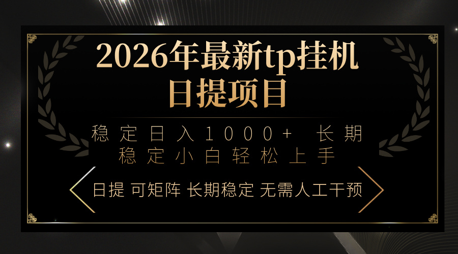 2026年最新tp挂机日提项目：稳定日入1000+小白轻松上手-琴书聊项目