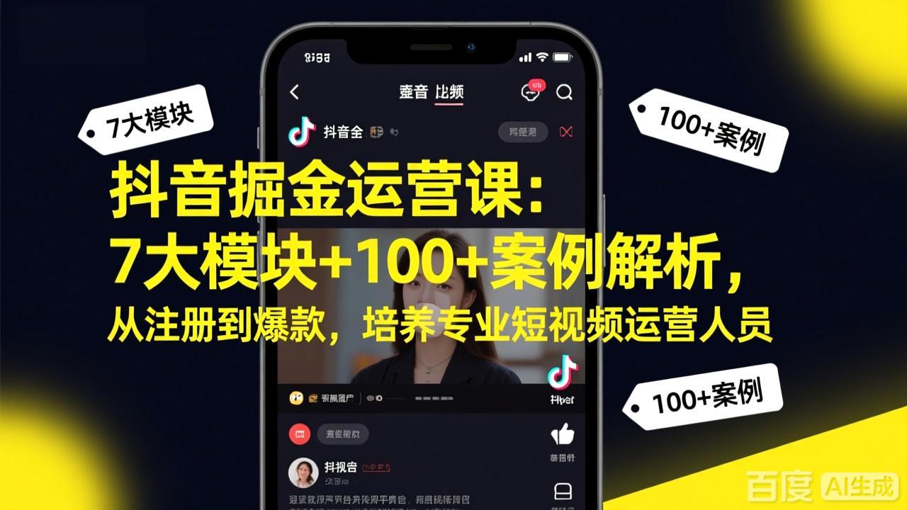抖音掘金运营课：7大模块+100+案例解析，从注册到爆款，培养专业短视频运营人员-琴书聊项目