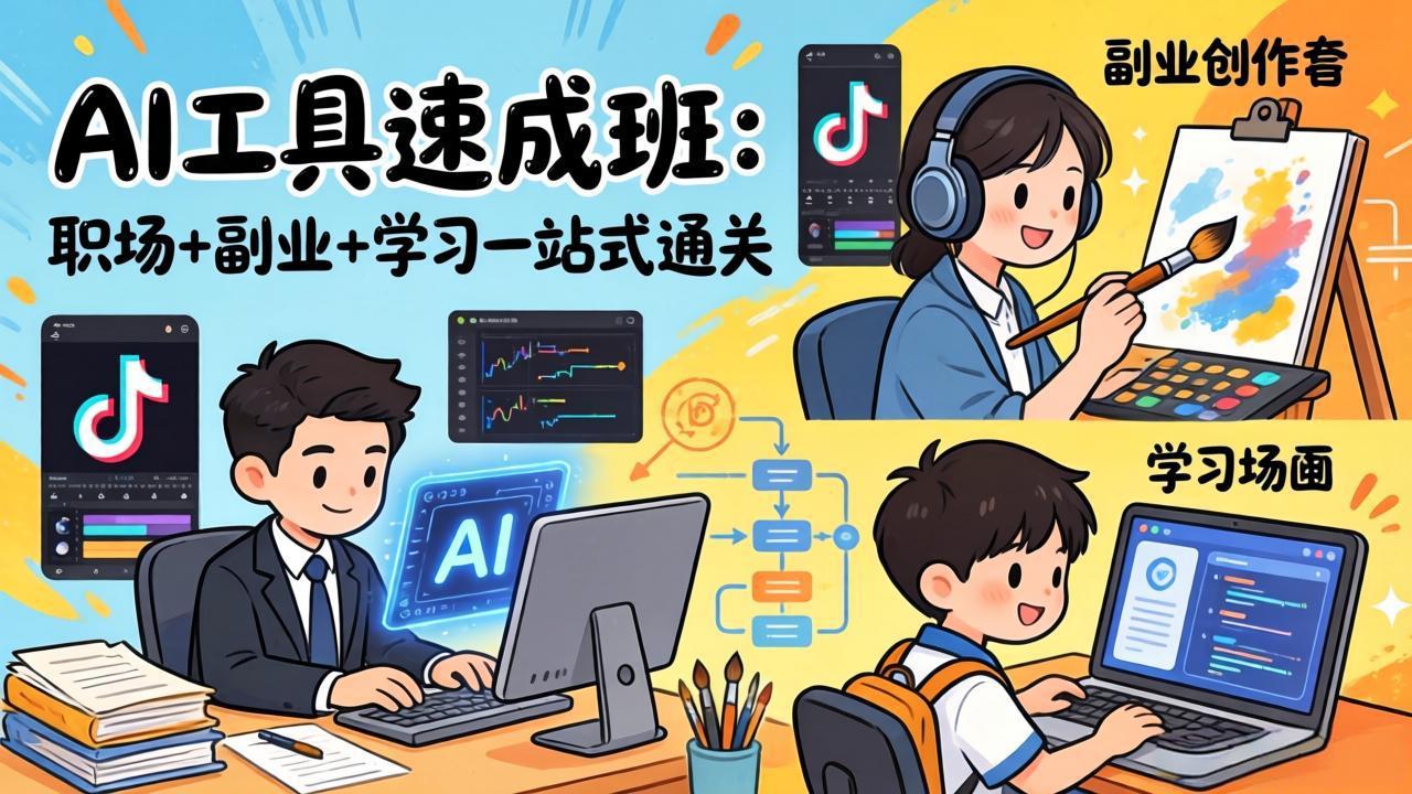 AI工具速成班：职场+副业+学习一站式通关，20+爆款类型+剪映技巧+抖音算法，0基础快速上手-琴书聊项目