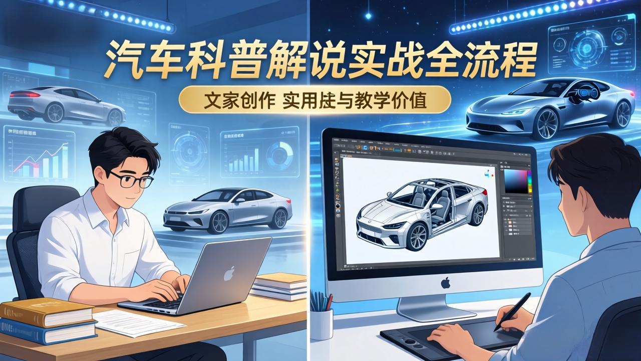 抖音汽车科普解说实战：文案+动画+画面处理+去水印全流程，打造专业汽车科普视频-琴书聊项目