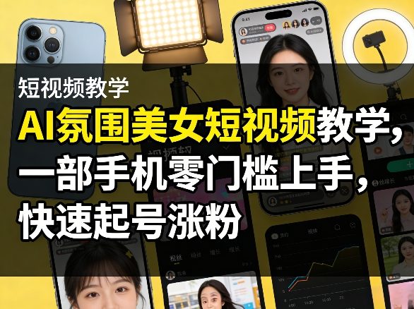 AI氛围美女短视频教学，一部手机零门槛上手，快速起号涨粉-琴书聊项目