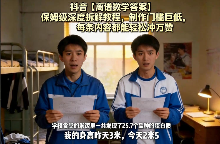 抖音【离谱数学答案】保姆级深度拆解教程，制作门槛巨低，每条内容都能轻松冲万赞，附详细步骤-琴书聊项目