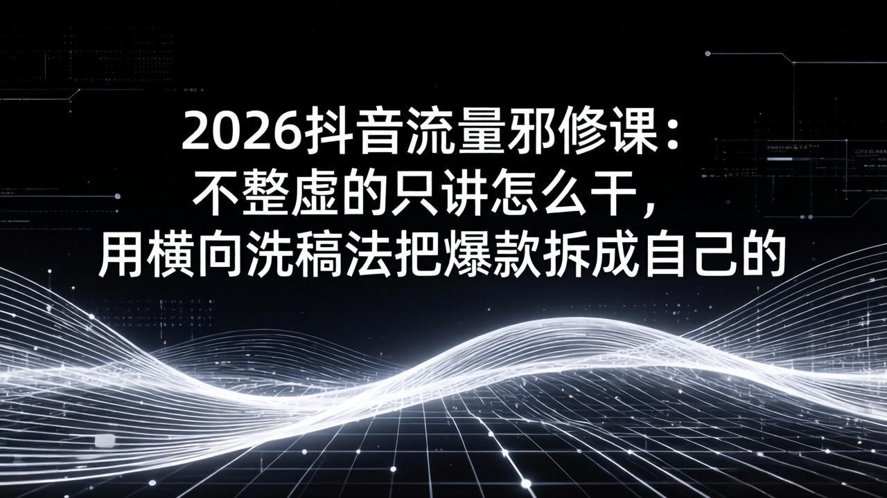 2026抖音流量邪修课：不整虚的只讲怎么干，用横向洗稿法把爆款拆成自己的-琴书聊项目