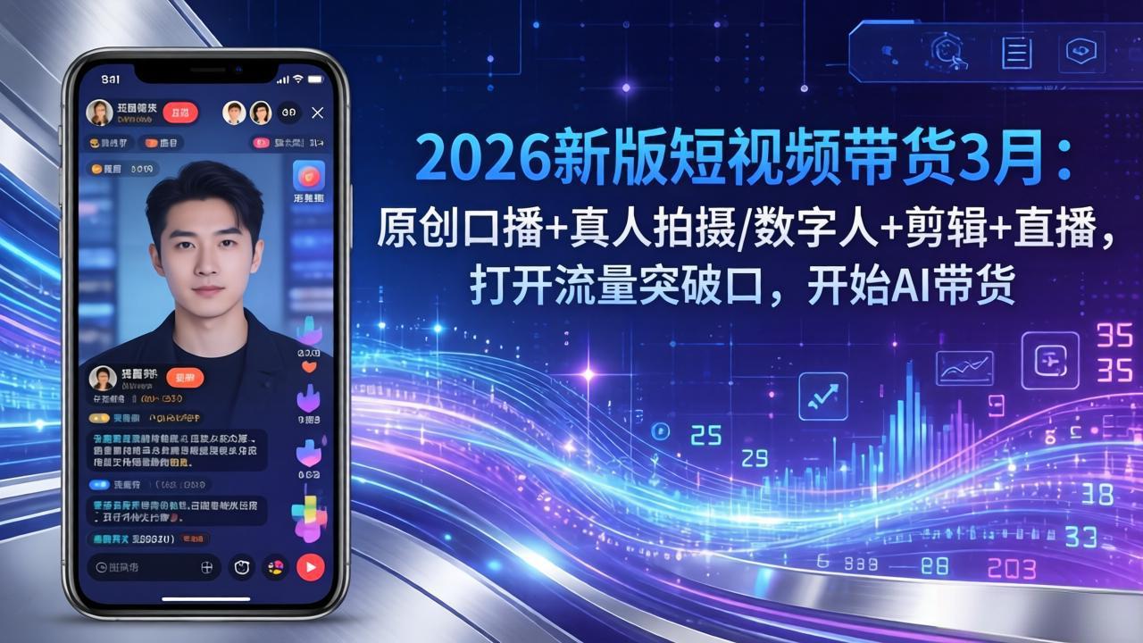 2026新版短视频带货3月：原创口播+真人拍摄/数字人+剪辑+直播，打开流量突破口，开始AI带货-琴书聊项目
